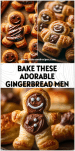 Golden Nutella Puff Pastry Gingerbread Men cookies filled with Nutella Spread on a festive tray.